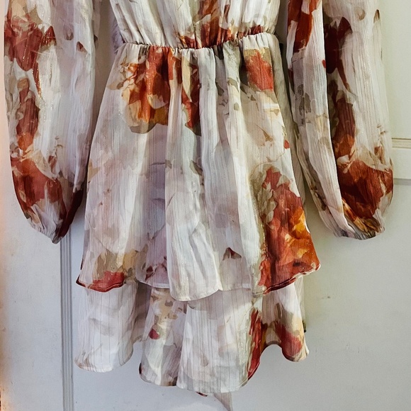 Express Rust and Ivory Floral Romper/ Mini Dress - Picture 3 of 3